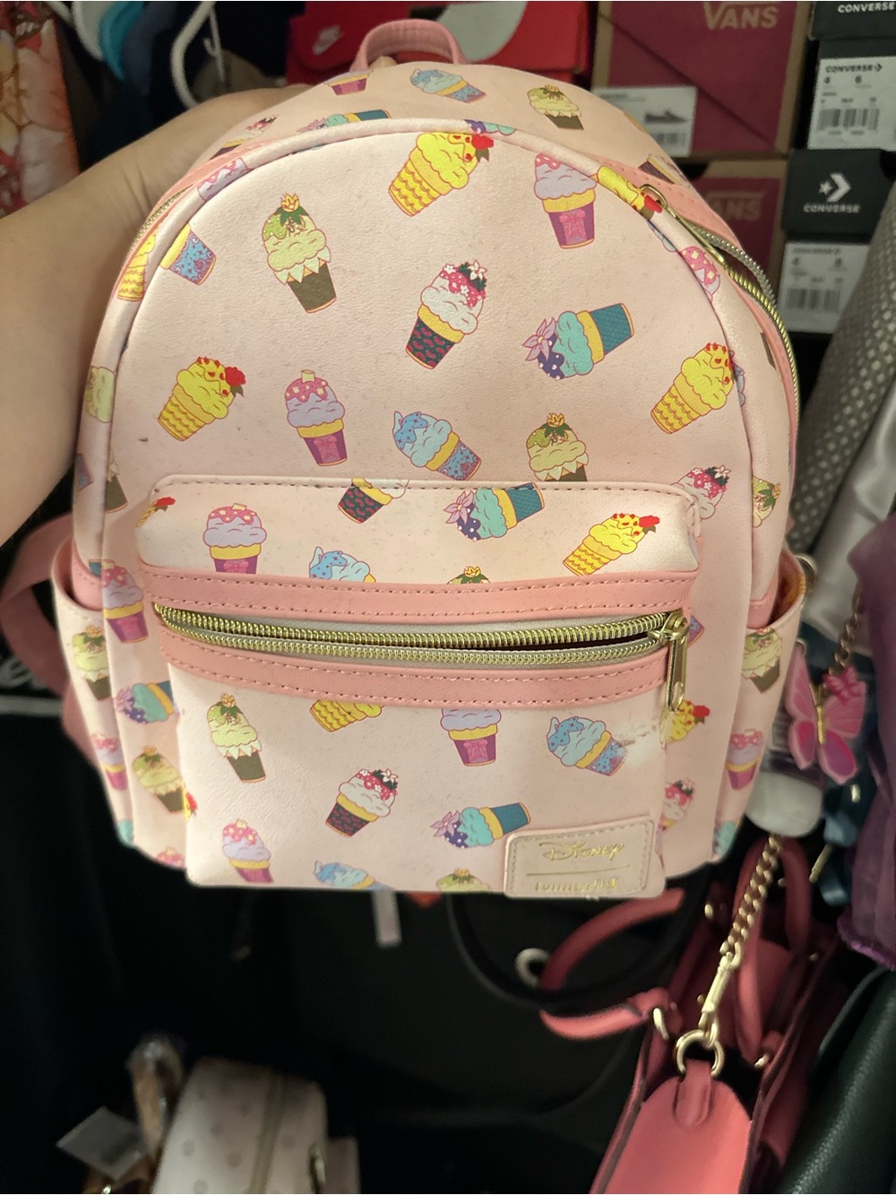 Disney Pink Mini Backpack with Multicolor Cupcake Print